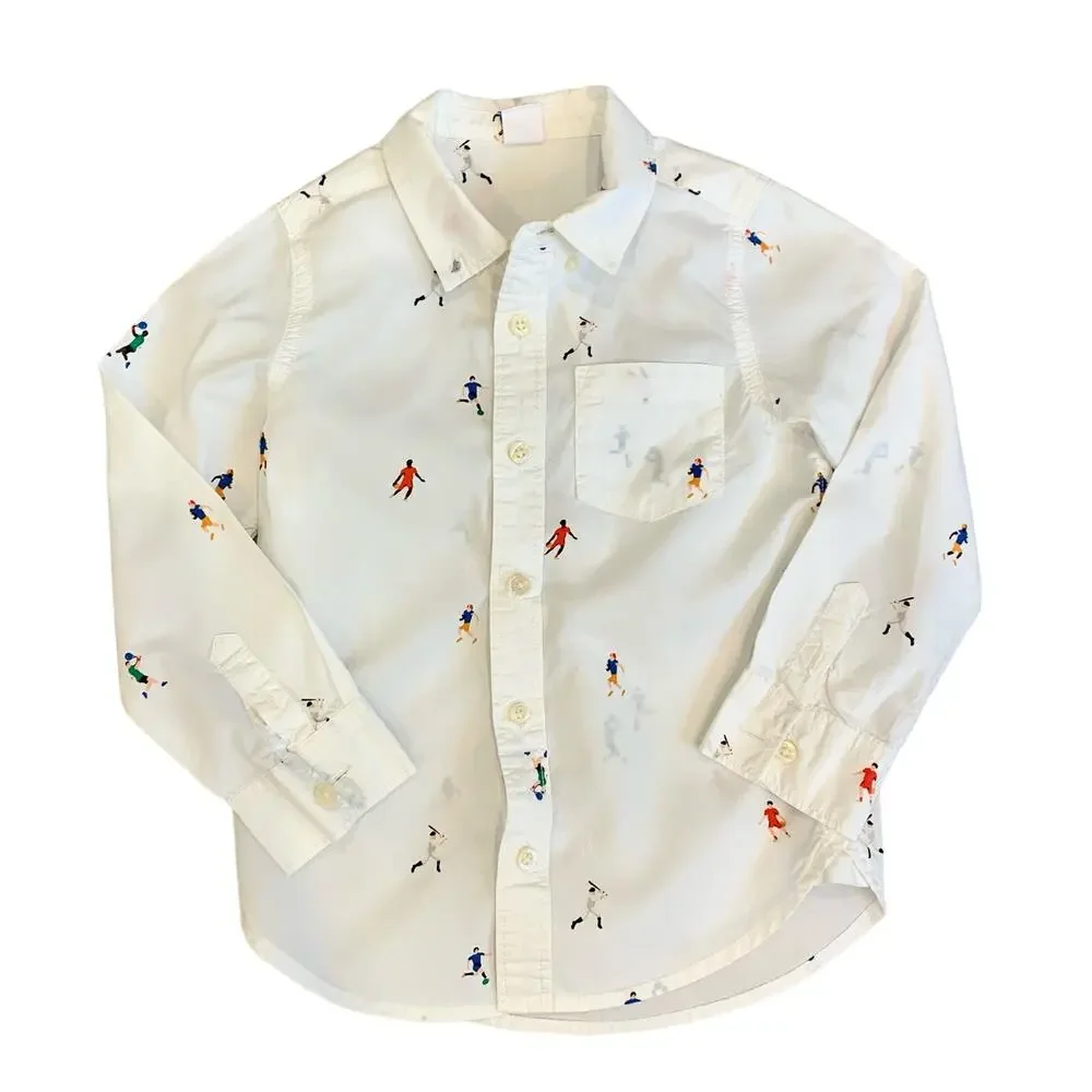 GAP White Long Sleeve Button Down Oxford Dress Shirt with sports players